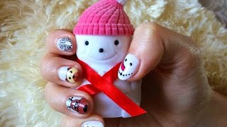 Маникюр на новый год 2016 Зимний дизайн Маникюр дома На короткие ногти Christmas nail Шеллак [upl. by Audre551]