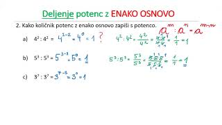 DELJENJE potenc z ENAKO OSNOVO  2 del  EKSPONENT stopnja 0 [upl. by Nwotna973]