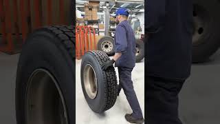 Mounting recapped tires repairshop tires truckmechanic highlight [upl. by Webber]