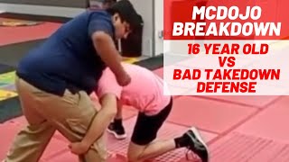 McDojo Breakdown 16 year old Vs Bad Takedown Defense [upl. by Lizzie]