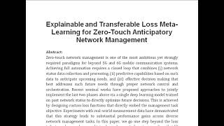 Explainable and Transferable Loss Meta Learning for Zero Touch Anticipatory Network Management [upl. by Presber]