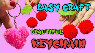 Easy keychain craft ❤️🍒heart keychaincraft yarncraft easycarft heartkeychain [upl. by Lannie]