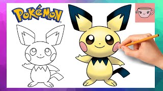 How To Draw Pichu  Pokemon 0172  Cute Easy Step By Step Drawing Tutorial [upl. by Danella235]