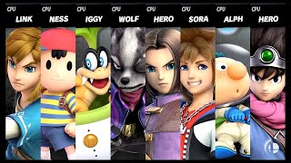 Link VS Ness VS Iggy VS Wolf VS Hero VS Sora VS Alph VS Hero LV 9 CPU Super Smash Bros Ultimate [upl. by Eciuqram698]