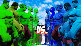 TEAM GREEN  3 HULK amp 2 SPIDERMAN VS TEAM BLUE 3 HULK amp 2 SPIDERMAN   EPIC SUPERHEORES WAR [upl. by Clothilde]