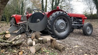 Massey Ferguson 35x and cordwood saw bench working demonstration [upl. by Aisul]