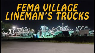 FEMA VILLAGE at night  Bucket Trucks  Bunkhouses  Generators and More  rescue hurricane [upl. by Rochell]