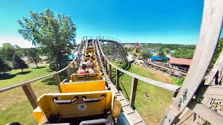 Cyclops  Back Row POV 4K Mt Olympus Theme Park CCI Wooden Roller Coaster [upl. by Eigger941]