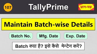 Batchwise Details in Tally Prime Set Mfg amp Expiry Date For Stock Items in TallyEnable Batch 107 [upl. by Ezarra806]