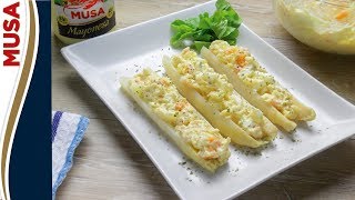 Espárragos rellenos de ensaladilla  Recetas Fáciles [upl. by Hakeem]