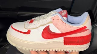 Nike Air Force 1 Shadow Cracked Leather Red Womens shoes [upl. by Aernda]