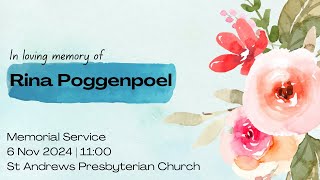 Memorial Service Rina Poggenpoel 06 November 2024 Part 1 [upl. by Kresic903]