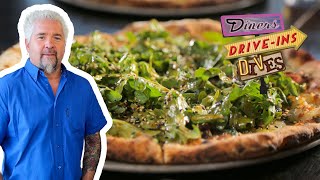 Guy Fieri Eats Dynamite Kimchi and Korean BBQ Pizzas  Diners DriveIns and Dives  Food Network [upl. by Lily222]