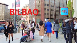 4kLets walk through Bilbao city center which is very crowded with people and shops basque city [upl. by Aryhs]