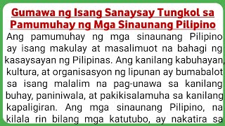 gumawa ng isang sanaysay tungkol sa pamumuhay ng mga sinaunang pilipino [upl. by Ema]