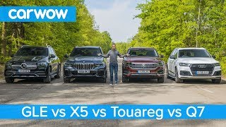 BMW X5 v Mercedes GLE v Audi Q7 v VW Touareg  which is the best premium SUV [upl. by Allesig]