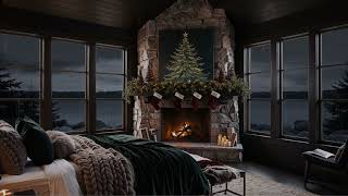 Cozy Christmas Cabin by the Lake  Rooftop Rain amp Fireplace Ambience [upl. by Eekram]