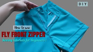 How to sew a fly front zipper for denim jeans  How to add a zipper fly for pants or shorts tutorial [upl. by Genevra]