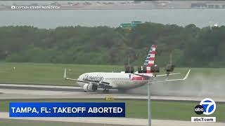 American Airlines plane loses tires aborts takeoff on FL flight [upl. by Ettenyar]