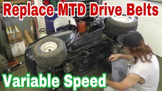 How To Replace The Drive Belts On An MTD Variable Speed Riding Mower  with Taryl [upl. by Airres548]