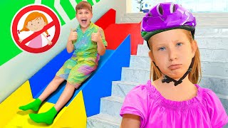 Roma and Friends Stair Slide Adventure Safety and Sharing [upl. by Venetis]