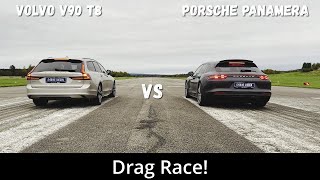 2023 Volvo V90 T8 455hp vs 2020 Porsche Panamera 4 EHybrid 462hp  Drag Race  4K [upl. by Ennyl795]