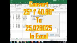 How to convert degree minute second into a degree decimal in excel [upl. by Ahserak]