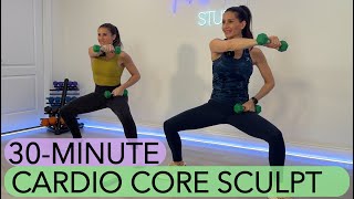 30MINUTE CARDIO CORE SCULPTING  LIGHT WEIGHT WORKOUT  NO JUMPING [upl. by Ayekin669]