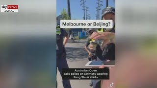 Sinister stuff Australian Open spectator sporting Peng Shuai Tshirt refused entry [upl. by Sadira]