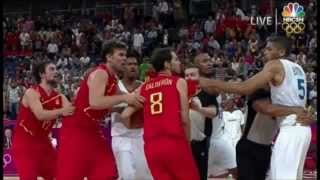 Vicious 2012 Olympics Frances Nicolas Batum hits Juan Carlos Navarro in the groin [upl. by Eph]