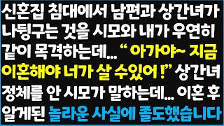 신청사연 신혼집 침대에서 남편과 상간녀가 함께 있는것을 시모와 내가 우연히 같이 목격하는데 quot 아가야 지금 이혼해야 너가 살 수 있어quot신청사연사이다썰사연라디오 [upl. by Cohbath]