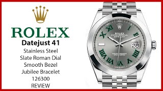 ▶ Rolex Datejust 41 Stainless Steel Slate Roman Dial Smooth Bezel Jubilee Bracelet 126300  REVIEW [upl. by Eivets]