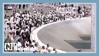 Hajj pilgrims perform the stoning ritual at Jamarat [upl. by Enomed532]