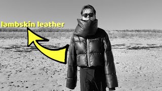 Rick Owens Sisyphus lambskin Nappa Leather Funnel Neck Down Jacket Review  MAKASY TAN [upl. by Areis764]