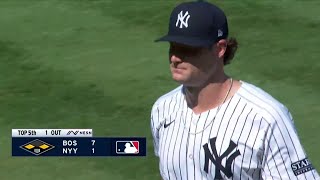 Gerrit Cole intentionally walks Rafael Devers while hes throwing nohitter and Boston makes him pay [upl. by Ardnuassac]