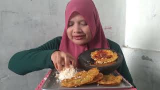 telor geprek crispy pedas di tambah bakwan jagung mukbang [upl. by Chucho]