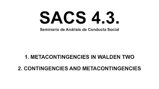 SACS 4 3 Metacontingencies in Walden Two Contingencies and metacontingencies [upl. by Sharl]