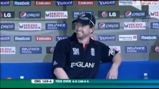 Eoin Morgan Unbelievable shot off Ravi Rampaul [upl. by Atteugram]