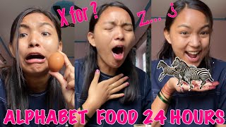 I ATE FOOD IN ALPHABETICAL ORDER FOR 24 HOURS Can I EAT ALL LETTERS 🤪😱 [upl. by Enaj]