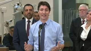 Prime Minister Trudeau makes a dental care announcement in Alberta [upl. by Hsetim]