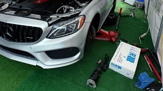 HOW TO install HampR lowering springs on Mercedes C43 Amg [upl. by Lira]