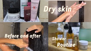 Dry skin before and after shower routine 🤍🛀🏻🚿 [upl. by Oribella]