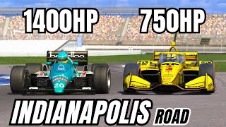 The MOST POWERFUL F1 CAR in History VS INDYCAR On The INDIANAPOLIS ROAD COURSE [upl. by Bowyer450]