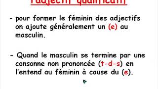 Laccord De Ladjectif Qualificatif Masculin Féminin 1 [upl. by Ahsead]