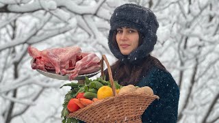 Cooking tandoori lamb with saffron and vegetables on a snowy winter day [upl. by Hilda]