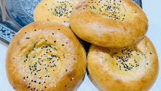 Uzbek breakfast Bread Naan Uzbeki نان ازبكى طرز پختن نان ازبكستانى براى صبحانه [upl. by Sadye]