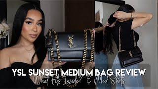 YSL SUNSET MEDIUM BAG UNBOXING REVIEW  What Fits Inside  Mod Shots [upl. by Post]