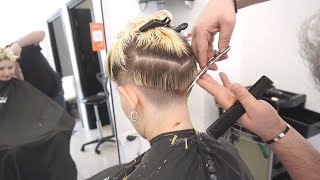 SUPER HAIRCUT  STACKED BLONDE PIXIE BOB CUT WITH UNDERCUT [upl. by Roseanna]