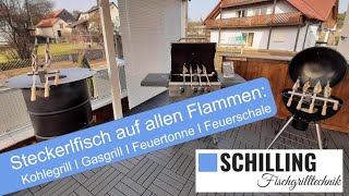 Steckerlfisch auf allen Flammen grillen Kohlegrill Feuerschale Grillplatte Gasgrill [upl. by Anirol173]