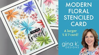 Modern Floral Stenciling  a larger 5 x 7 Card [upl. by Notgnihsaw]